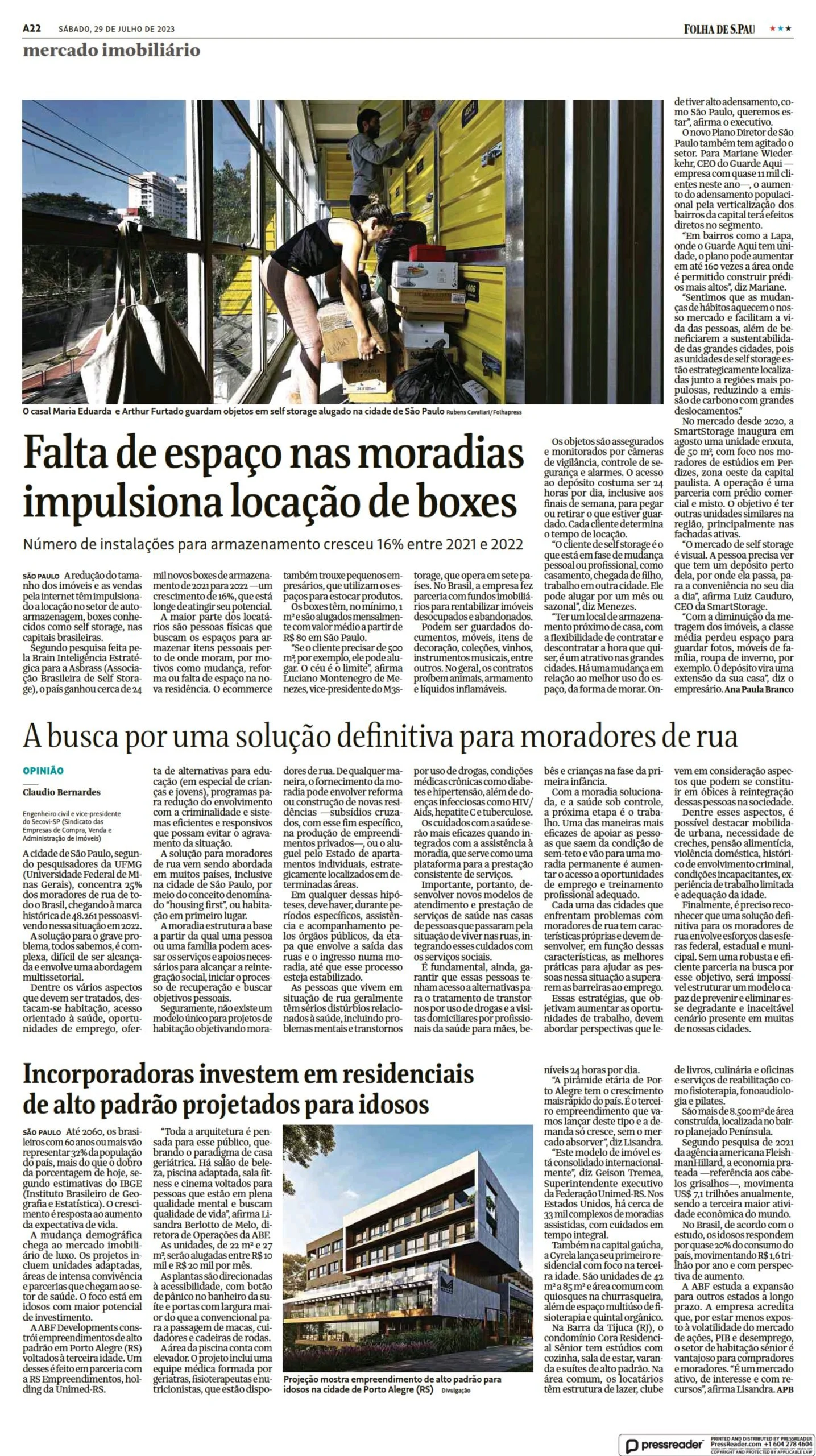 A nossa unidade Smartstorage Bela Vista está na capa da Folha de S.Paulo
